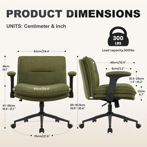 Vista 3 de IWMH Silla de oficina Criss Cross con brazos abatibles y ruedas tapizada Verde
