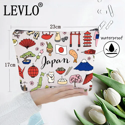 Vista 2 de LEVLO Bolsa de viaje Japón - Bolsa con cremallera para regalos de viaje japoneses, Japan, Bolsa de cosméticos