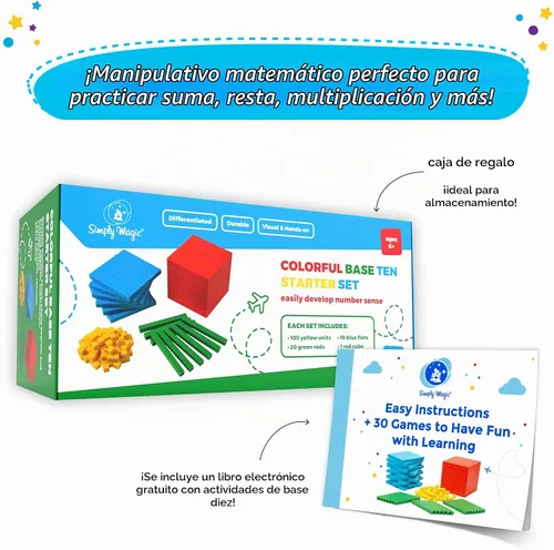 Vista 9 de Simply magic 131 bloques base de diez bloques para matemáticas – Bloques de valor posicional, base 10 manipulativos matemáticos K-3, contadores