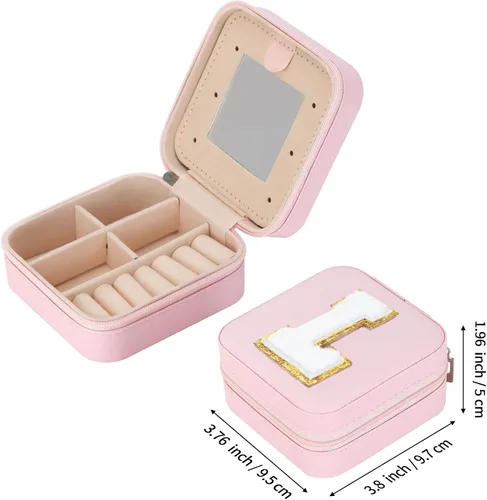 Vista 2 de Joyero pequeño organizador de viaje con espejo, regalos de moda para mujeres y adolescentes, estuche de viaje portátil de doble capa, cajas
