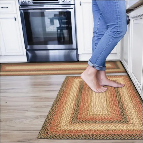 Vista 103 de Homespice Apple Pie - Alfombra ovalada roja de 2 x 3 pies, alfombra de cocina trenzada para decoración primitiva y rústica, reversible, yute sin