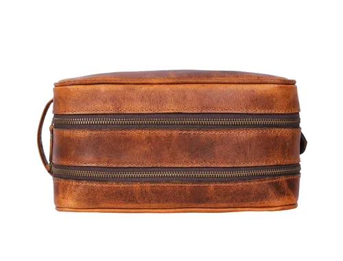 Vista 5 de Aaron Leather Goods - Neceser de viaje, de cuero de alta calidad, con forro impermeable Dopp de estilo vintage, hecho a mano, tamaño king - Kit ~