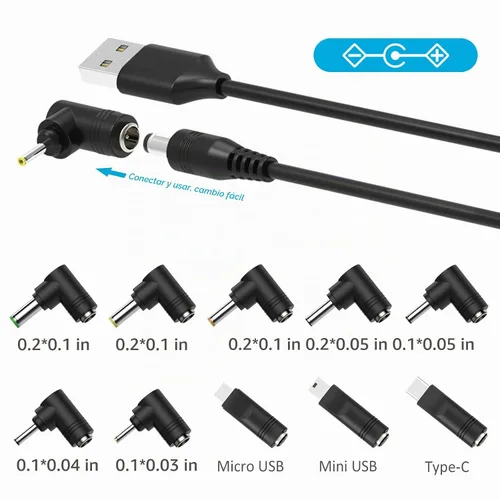 Vista 2 de Belker - Cable de alimentación universal de 5 V, USB a CC de 5,5 × 0.083 in con 10 puntas