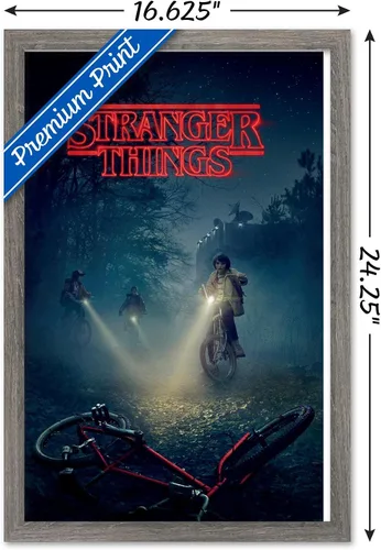 Vista 3 de Trends International Netflix Stranger Things - Póster de pared de bicicletas, 14.725 x 22.375 pulgadas, versión enmarcada de madera de granero