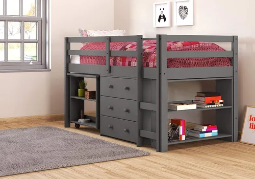 Vista 2 de Donco Kids Study - Cama tipo loft baja moderna con acabado gris oscuro