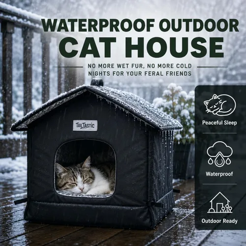 Vista 2 de Casa para gatos al aire libre resistente a la intemperie y aislada, base sin costuras que se mantiene seca, fácil montaje, refugio cálido para gatos