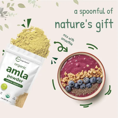 Vista 6 de Micro Ingredients Polvo de amla orgánico (Amalaki) 32 onzas, polvo de grosella espinosa de origen indio, rico en vitamina C, antioxidantes, apoya