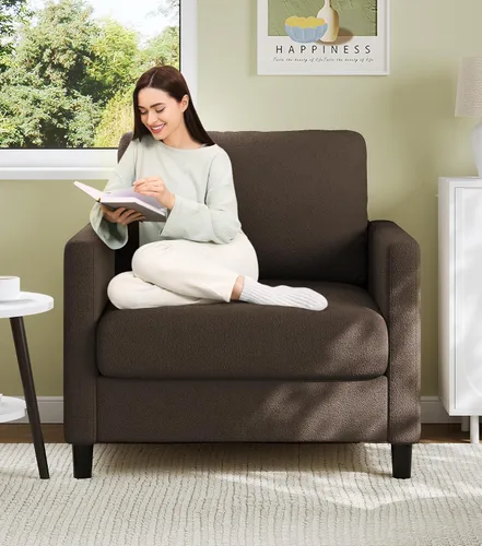 Vista 11 de Welzona Loveseat, 51" Small L Shaped Couch, Comfy Teddy Love Seat with Ottoman Set, Tool-Free Setup Loveseat Sofa with Ottoman, All-Wood Small Sofa