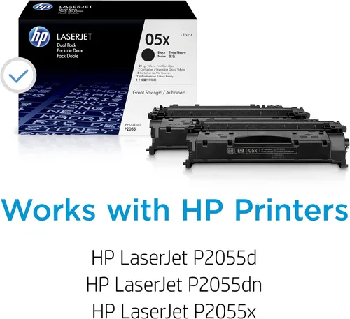 Vista 2 de HP 05X - Cartuchos de tóner negros de alto rendimiento (paquete de 2) Funciona con HP LaserJet P2055 Series CE505XD