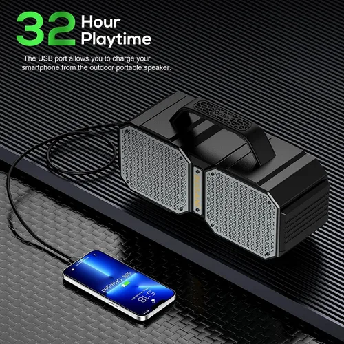 Vista 5 de BUGANI Altavoz Bluetooth de choque, portátil Bluetooth 5.3, impermeable, 60 W súper potencia, altavoz al aire libre, negro (nuevo modelo)