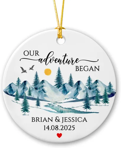 Vista 7 de Adorno personalizado de Navidad, aniversario de boda, aniversario de 2025, adornos de cerámica de Navidad para parejas, esposo, esposa, adorno
