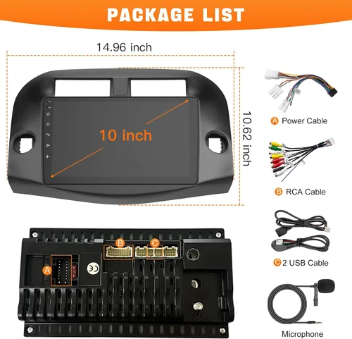 Vista 9 de Estéreo de radio de coche para Toyota RAV4 2007-2012 sin sistema de sonido JBLB, compatible con Carplay inalámbrico/Android Auto/Mirrorlink