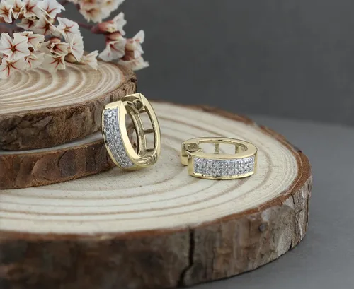 Vista 3 de Dazzlingrock Collection Round Diamond Double Row Unisex Hoop Earrings in Gold