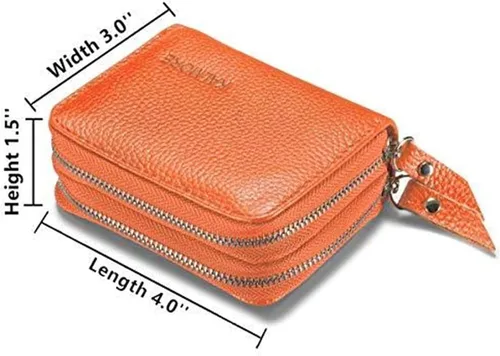 Vista 4 de KALMORE Women's Genuine Leather RFID Secure Spacious Cute Zipper Card Wallet Small Purse