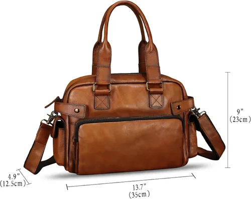 Vista 5 de Monederos y bolsos de cuero genuino para hombres y mujeres, bolso de mensajero de cuero real vintage para hombro