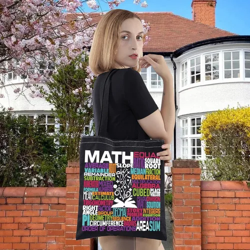 Vista 3 de LEVLO Bolsa de lona de matemáticas, regalo para profesor de matemáticas, bolsa de hombro, mercancía de matemáticas