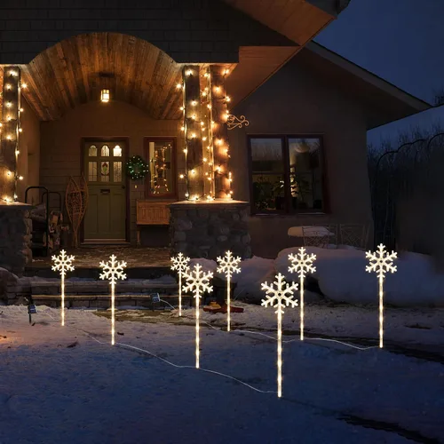 Vista 4 de 4 Pack Snowflake Solar Christmas Pathway Lights, Outdoor Decor 4 Pack-Warm White