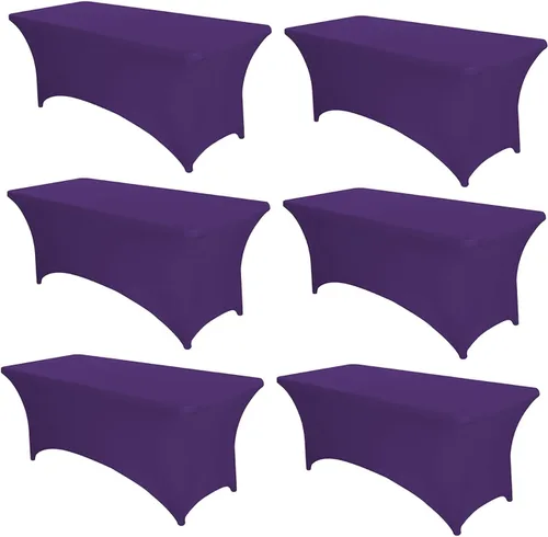 Vista 25 de PTC21B - Juego de 6 manteles elásticos de 6 pies, color negro, rectangular, ajustable, lavable, de elastano, para fiestas, bodas, cócteles