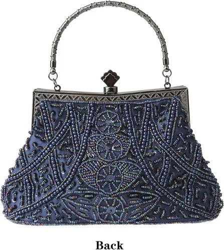 Vista 2 de DA BODAN Bolso de noche para mujer, estilo vintage, con cuentas y lentejuelas y perlas, bolso de hombro para boda, novia, fiesta de graduación
