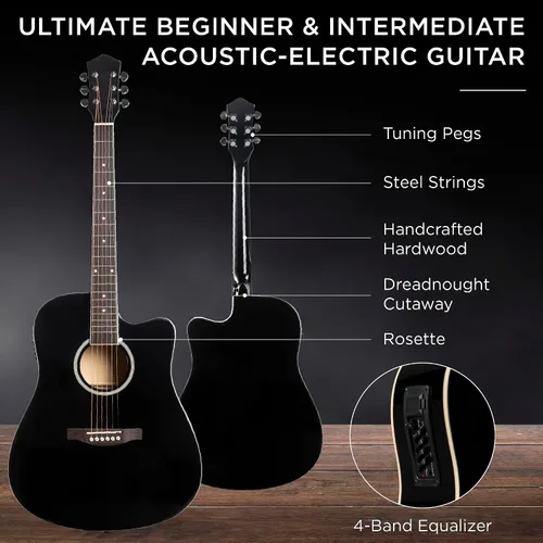 Vista 4 de Best Choice Products Conjunto de Guitarra Acústica Eléctrica para Principiantes de 41 pulgadas con Diseño de Corte de Toda Madera, Estuche de Negro