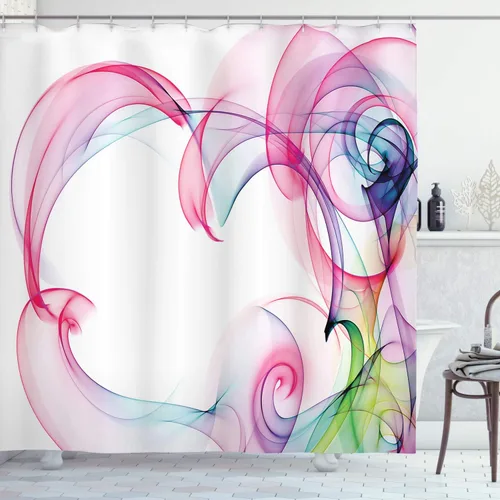 Vista 92 de set de cortina para baño decorativa de tela de poliéster con ganchos