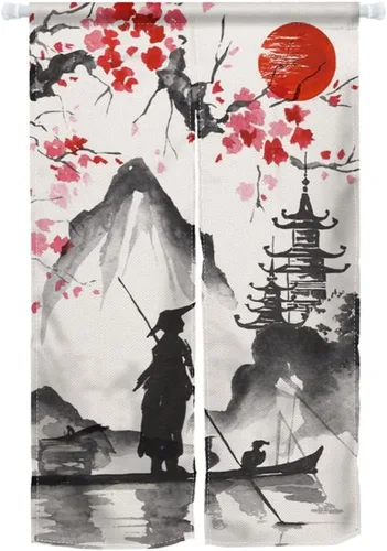 Vista 22 de Cortina de Puerta de Pintura Tradicional China, Bambú Azul, Noren Japonés Partición de Dormitorio Divisor de Cocina Decoración de Puerta de Baño
