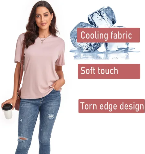Vista 2 de Camisetas de verano rasgadas de manga corta para mujer, estilo túnica casual