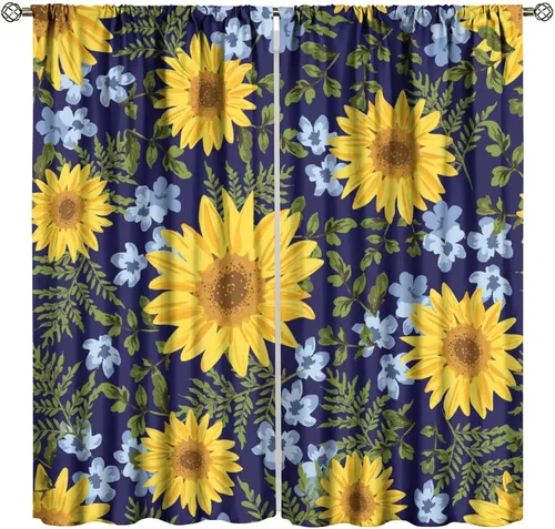 Vista 16 de Cortinas opacas de girasol, diseño natural, de granja, floral, con bolsillo para barra, para ventana, para dormitorio, sala de estar, 42 x 45