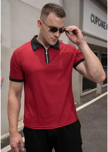 Vista 3 de Rela Bota Polo de manga corta para hombre, con cremallera, estilo casual, ajustado
