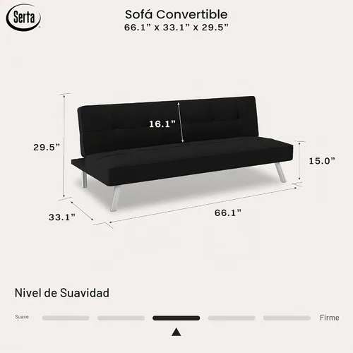 Vista 2 de Colección Serta Rane - Sofá convertible, 66.1 de largo x 33.1 de ancho x 29.5 de alto, negro