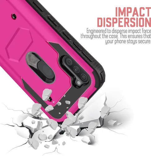 Vista 6 de Funda resistente para Samsung Galaxy A11 con clip giratorio para cinturón, función atril de doble capa con protector de pantalla integrado, carcasa