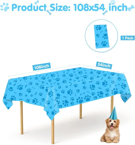 Vista 2 de DUAIAI Mantel con estampado de patas, 1 paquete de plástico de tamaño grande de 54 x 108 pulgadas, mantel con estampado de pata de perro y letrero