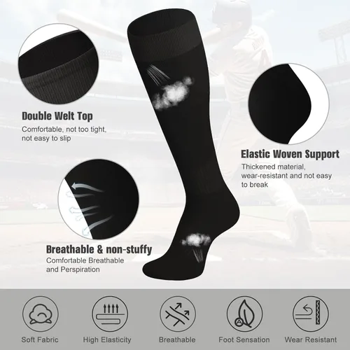 Vista 4 de 3 pares de calcetines de béisbol y sóftbol para jóvenes, niños, niñas, hombres y mujeres, calcetines de fútbol