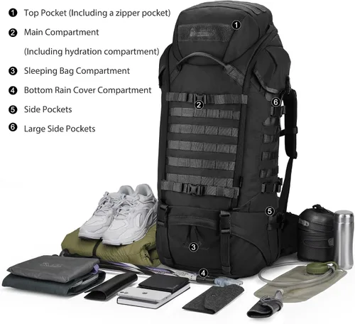 Vista 6 de Mardingtop Mochila de senderismo con marco interno de 90L Negro