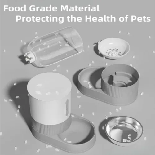 Vista 5 de Alimentador de gravedad para gatos y dispensador de agua, 2 en 1, alimentador automático para gatos con rotación de 180 grados, paquete de 2