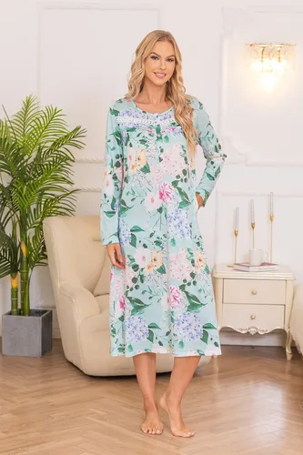 Vista 2 de YOZLY Camisones para mujer de algodón suave de manga larga con bolsillos