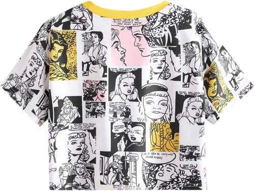 Vista 2 de SweatyRocks Camiseta corta de verano con estampado gráfico para mujer, manga corta, estilo casual