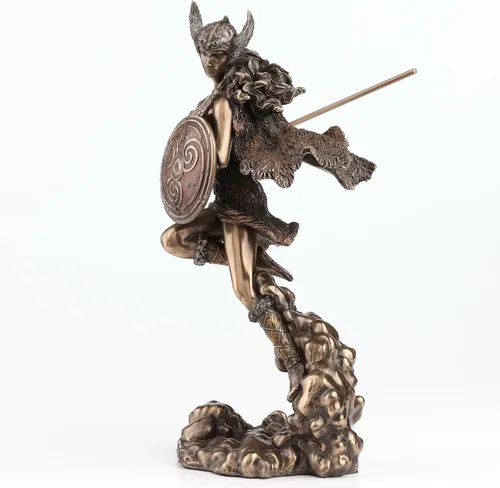 Vista 8 de Escultura de estatua de lanza y escudo de diosa nórdica Valkyrie de 9.25 pulgadas
