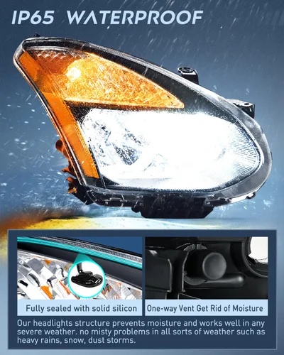 Vista 4 de Ensamble de faro Nilight compatible con Nissan Rogue 2008 2009 2010 2011 2012 2013 2014 2015 Select, lámparas de repuesto con carcasa negra