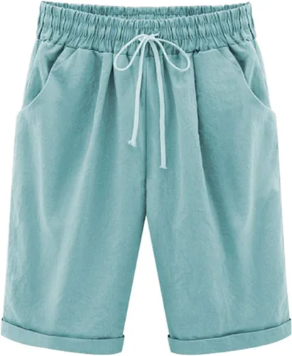 Vista 10 de Vcansion Bermudas de algodón con cintura elástica hasta la rodilla para mujer con cordón A#verde militar