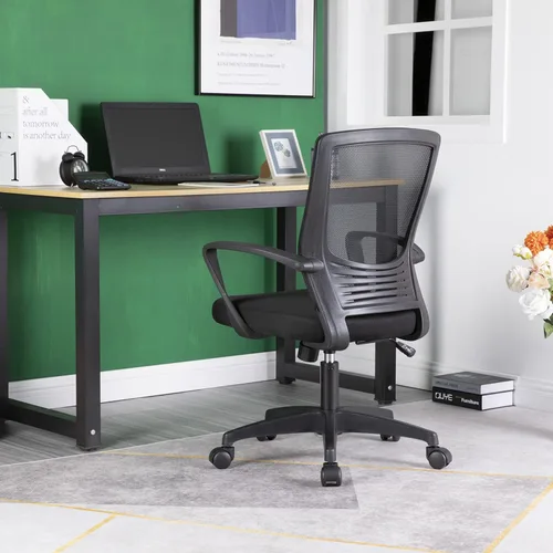 Vista 13 de Silla de escritorio de malla para computadora con brazos de apoyo lumbar, elegante silla ejecutiva moderna y giratoria con soporte lumbar Negro