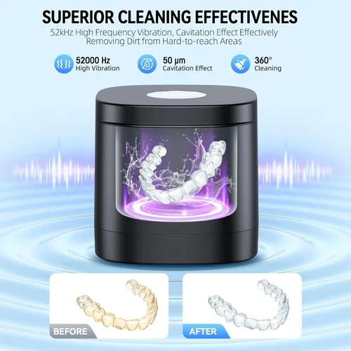 Vista 2 de TEBAL Limpiador ultrasónico de retenedores, limpiador ultrasónico de dentaduras postizas de 52 kHz para protectores bucales, frenos, cabezales