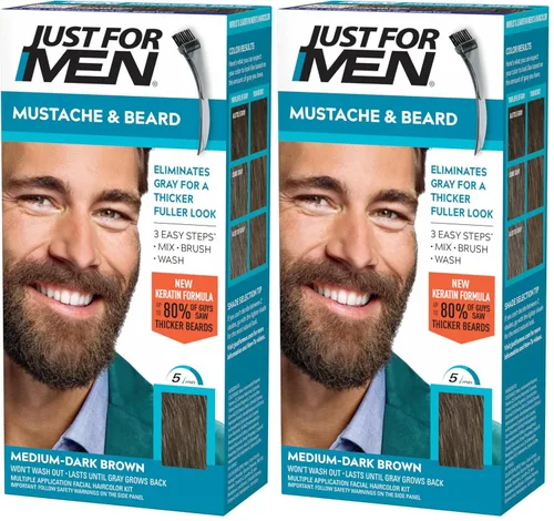 Vista 10 de Just For Men - Tinte para bigote y barba, coloración de barba para cabello gris con cepillo, con queratina, biotina, aloe vera y aceite de coco