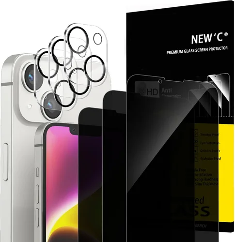 Vista 32 de NEW'C 3x Protector de privacidad para pantalla de iPhone 13 (15,49 cm) + 3x Protector de lente de cámara, protección del sensor, película de vidrio