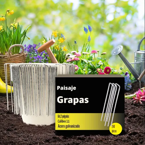 Vista 3 de Paquete de 240 grapas de paisaje de 15 cm, estacas de jardín galvanizadas para carpas, estacas resistentes calibre 11, alfileres de tela
