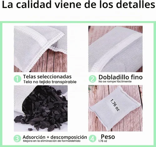 Vista 3 de Paquete de 10 bolsas de carbón activado absorbente de olores para basura, desodorante para auto, desodorante para zapatos, eliminador de olores