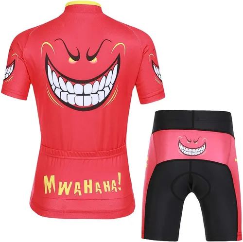 Vista 3 de FREE FISHER Maillot de ciclismo para niños, de manga corta, de dibujos animados, para bicicleta de montaña, conjunto de camiseta y pantalones cortos