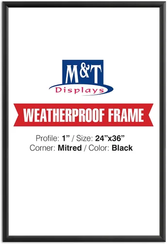 Vista 2 de M&T Displays - Marco de póster resistente a la intemperie de 24 x 36 pulgadas, color negro, perfil de aluminio de 1 pulgada, carga frontal, montaje