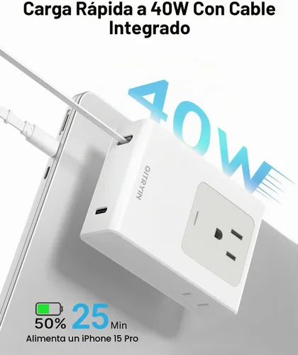 Vista 4 de Gitryin Adaptador de viaje europeo de 40 W con cable retráctil de 31.5
