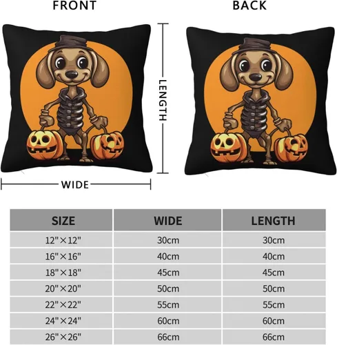 Vista 4 de Happy Halloween - Fundas de almohada de perro salchicha de esqueleto de perro salchicha de 22 x 22 pulgadas, funda de cojín para interiores